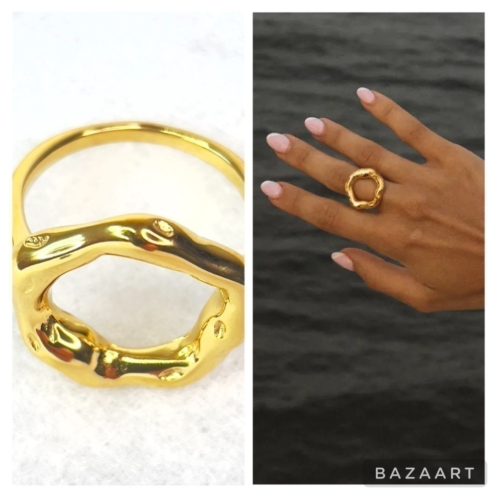 Brand NEW Gold Plated Stainless Steel Irregular Circle Ring Size 8